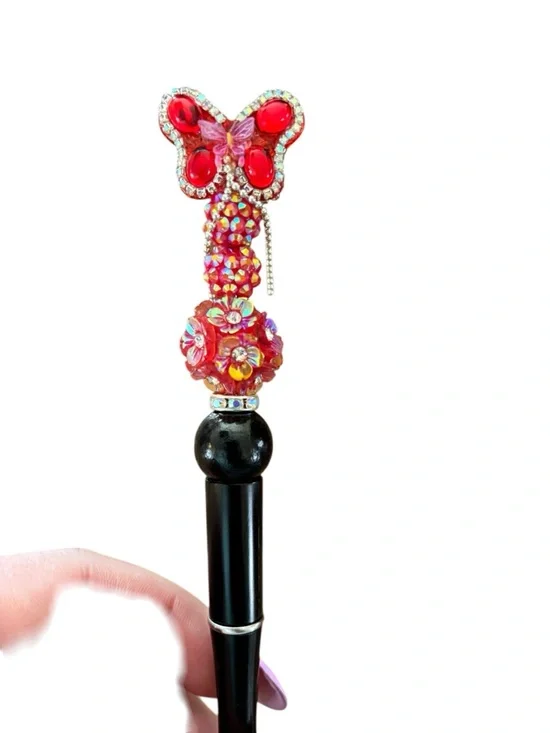 AB INKS HANDMADE EXPRESSIONS Handmade Red Rhinestone Butterfly Pen - Picture 3 of 4